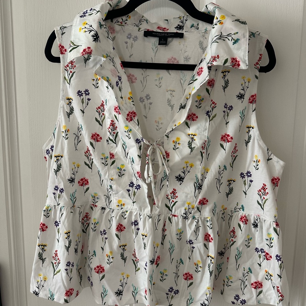 Marc New York Floral Sleeveless Blouse - White Multi